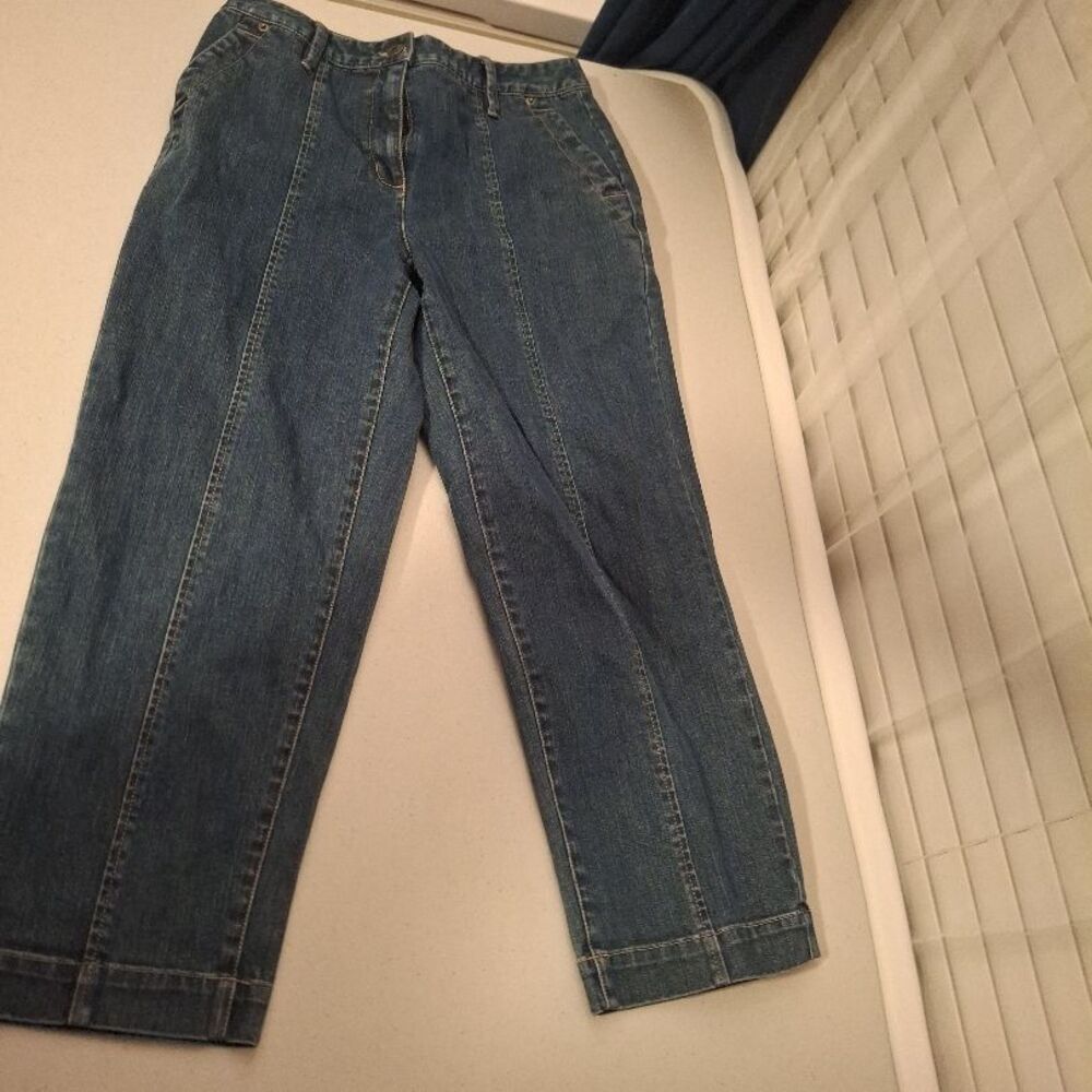 Talbots Size 8 Dark Blue Front Seam Cuff Hem Denim Casual Jeans